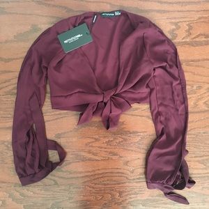 Maroon crop top tied up shirt